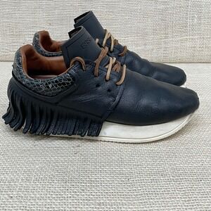 Esseutesse Black Leather Fringe Sneakers Made in Italy Snakeskin Trim Size 35
